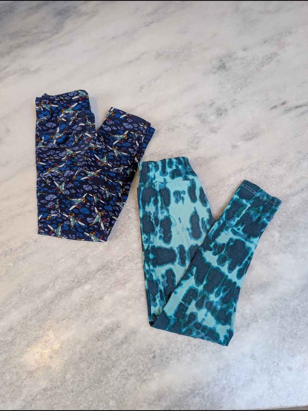 LuLaRoe Kids Leggings — Teal and Navy Patterned Pair